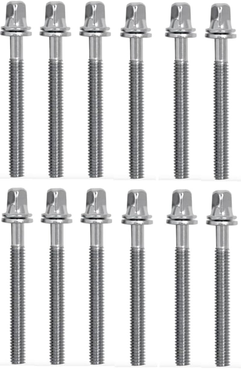 AIAS 3 Inch Chrome Plated Drum Tension Rods 12 Pack with Washers | Replacement Tuning Screws for Snare and Tom Drums - Image 1